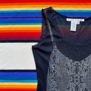 Black Lace Drop-Waist Retro Flapper Slip Dress, size M